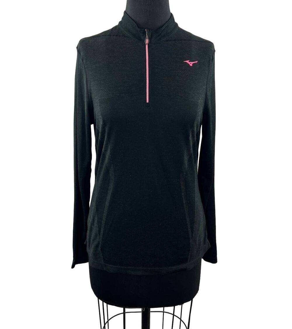 MIZUNO Black Pink Quarter-Zip Mock Neck Athletic Pullover Breathable Fit Top L